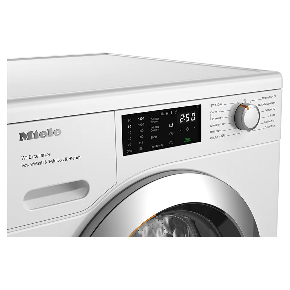 Miele PWash & TDos & Steam 9KG 1400RPM Freestanding Washing Machine - Lotus White | WEG885 WCS